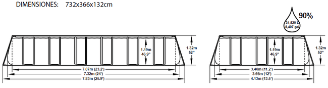 Piscina Bestway Rectangular Frame 732x366x132 56229 56279