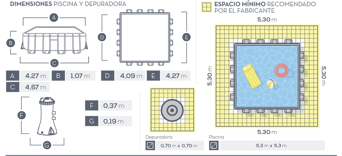 Piscina Intex Prisma Frame Cuadrada 427x427x107 cm 26764NP