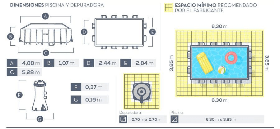 Piscina Desmontable Tubular Rectangular Intex Prisma Frame con depuradora  de cartucho 488x244x107 cm 26778 — Brycus