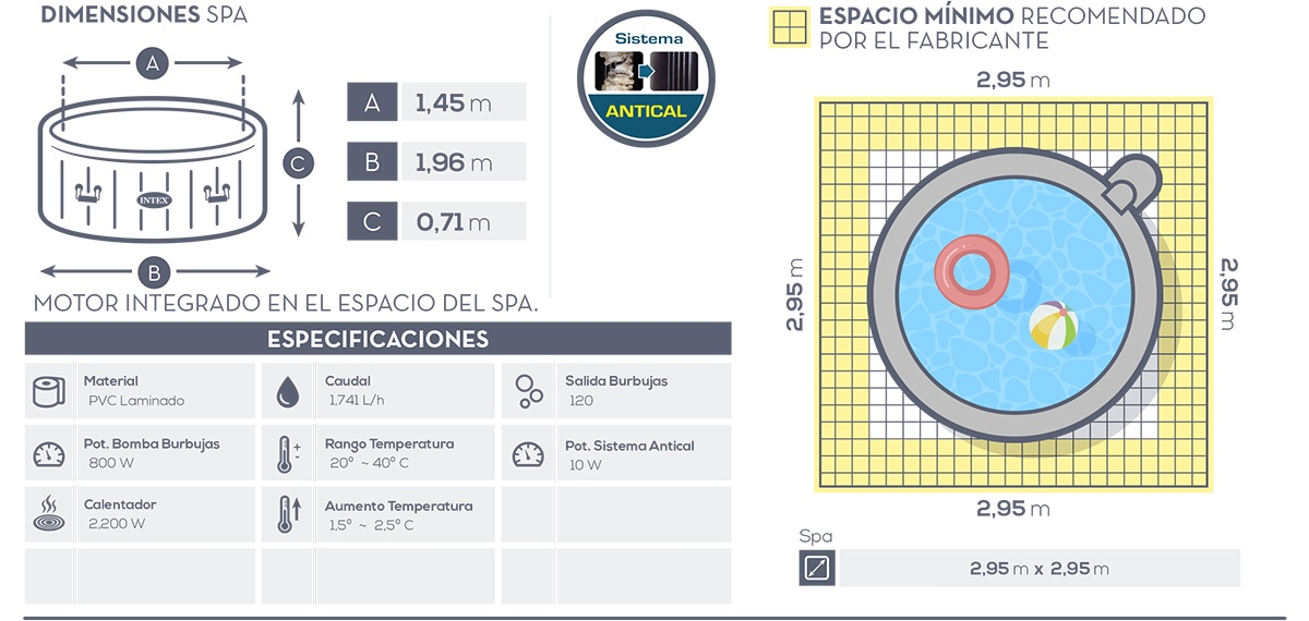 Purespa Masaje Burbujas Intex 196x71 cm 28426Ex
