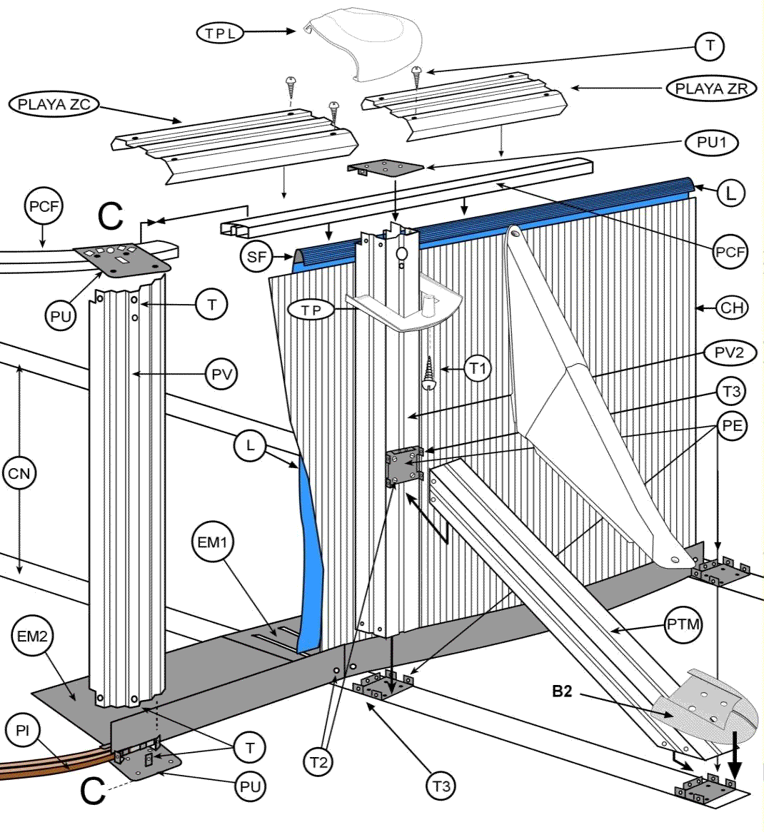 Repuestos Piscinas Ovaladas Blancas con Postes de 132 cm