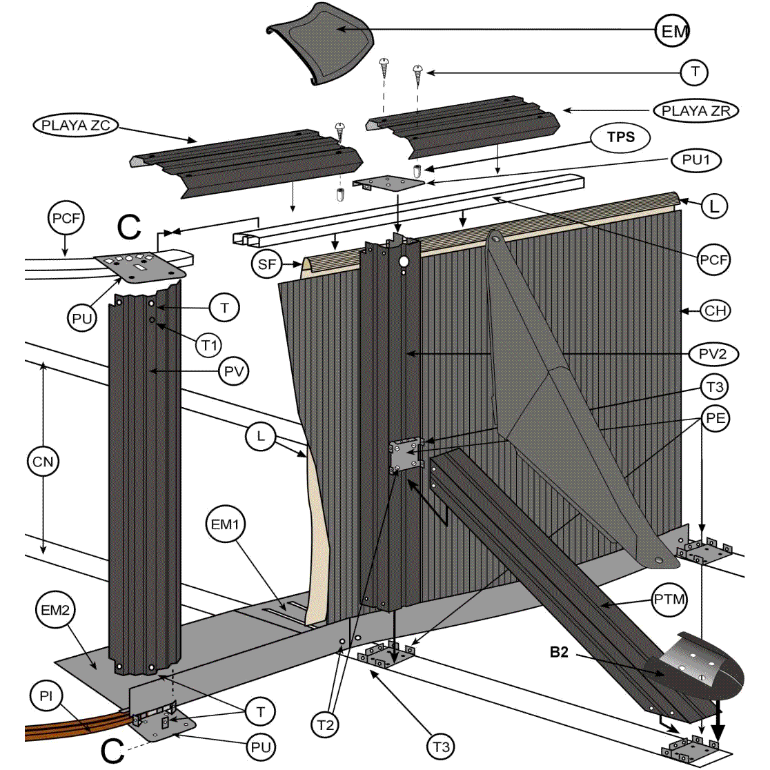 Repuestos Piscinas Ovaladas Imitación Grafito con Postes de 120 cm