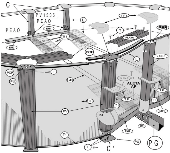 Repuestos Piscinas Ovaladas Imitación Rattán con Sistema Omegas de 132 cm