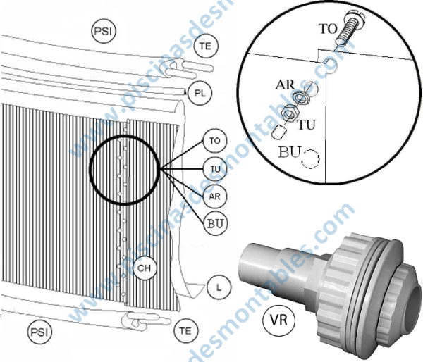 Repuestos Piscinas Toi 350x90 cm