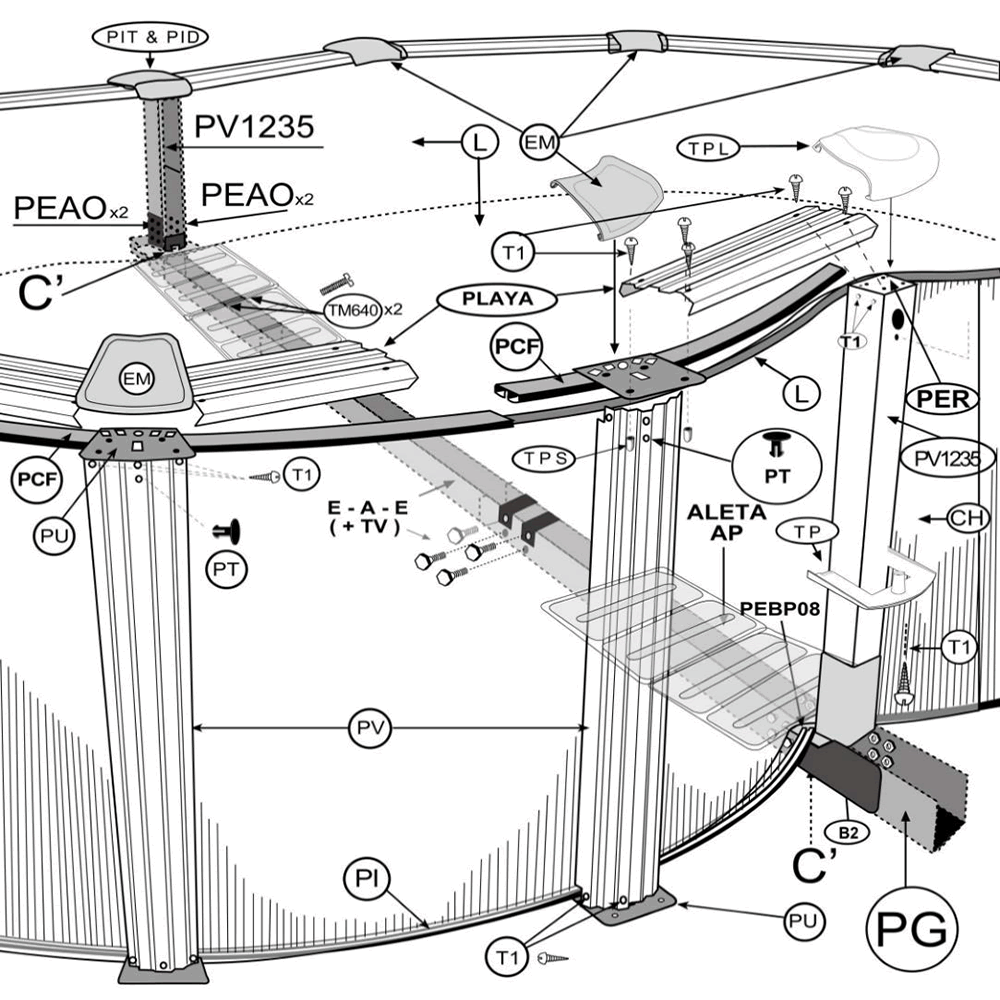 Repuestos Piscinas en Forma de Ocho con Sistema Omegas de 120 cm