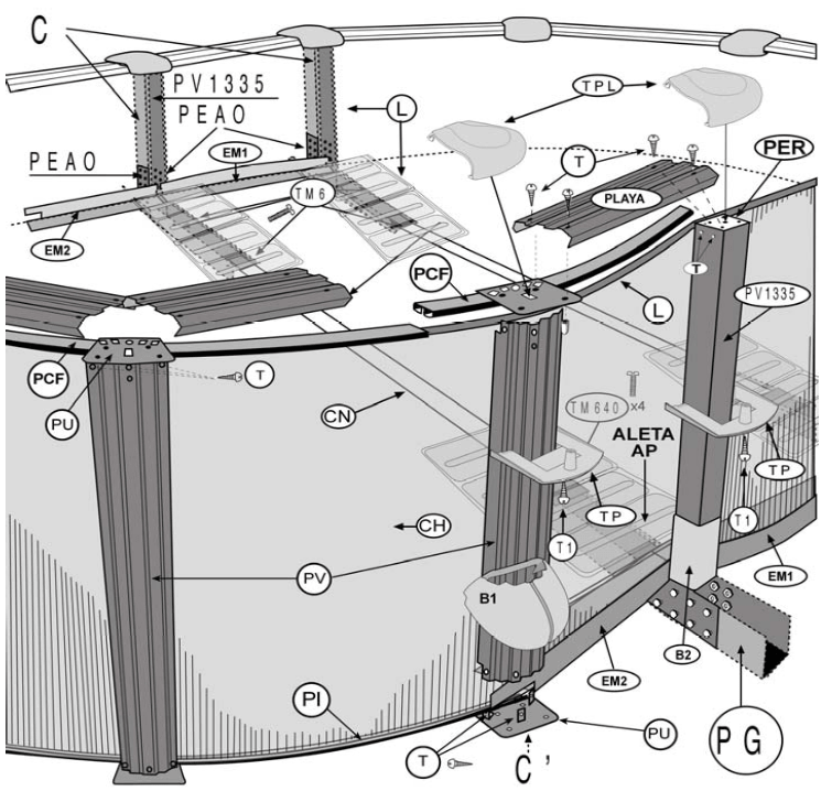Repuestos Piscinas Ovaladas Imitación Piedra con Sistema Omegas de 132 cm